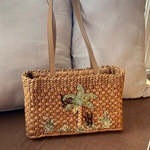 St. Johns Bay Purse - Woven Palm Tree Jungle Embroidered Tan Bag